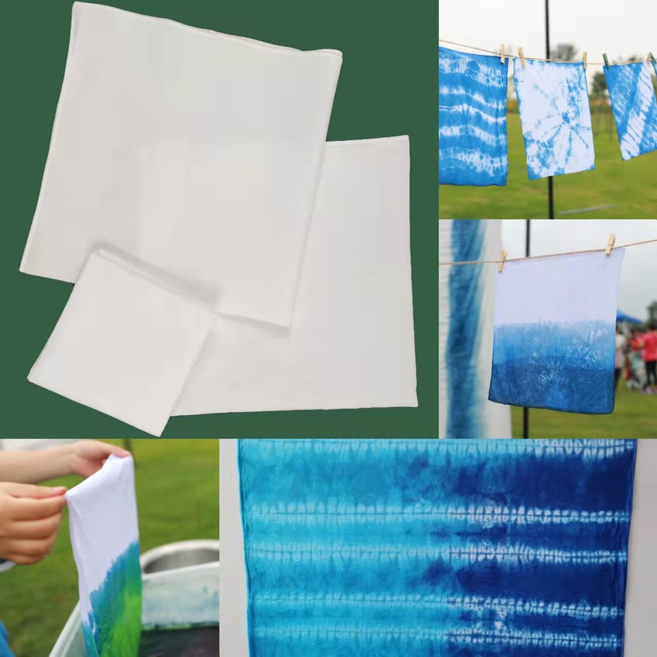 Cotton white handkerchief multiple sizes square scarf headscarf kindergarten tie-dyed batik hand-painted embroidery