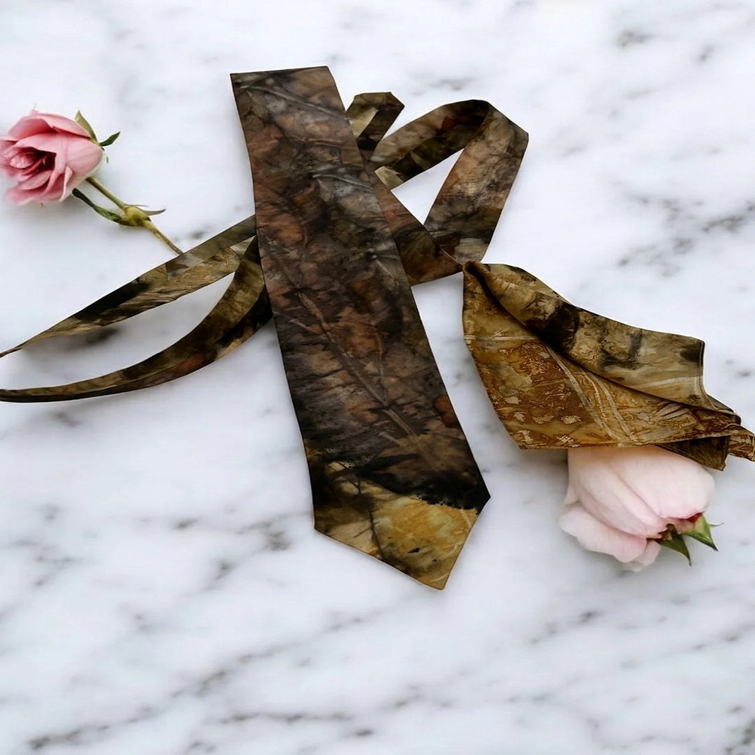 Wholesale Ecoprinted Abstract Floral Tie Pocket Square Pure Silk Quick Dry Breathable Sustainable for Daily Use Neckties for Men