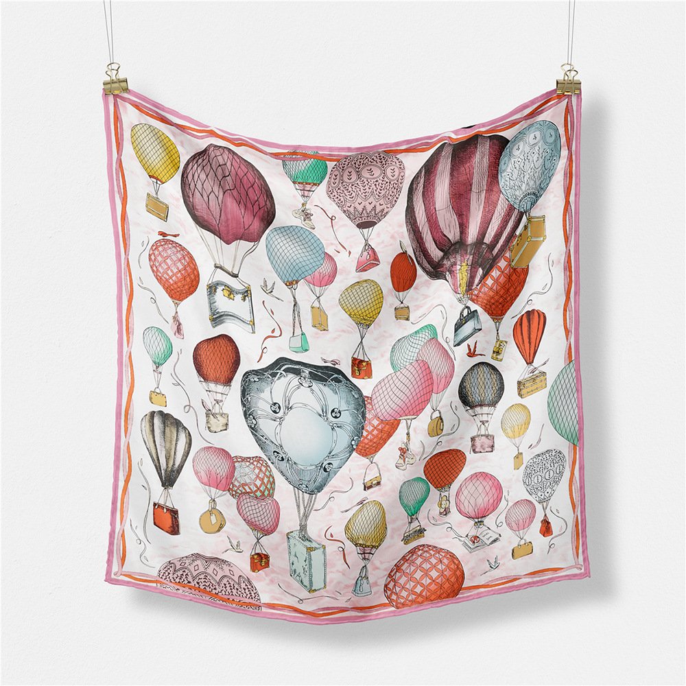 Luxury Brand Twill Silk Scarf Women Bandanna Scarves Neck Handkerchief Soft Female Foulard hot air balloon Printed Scarves