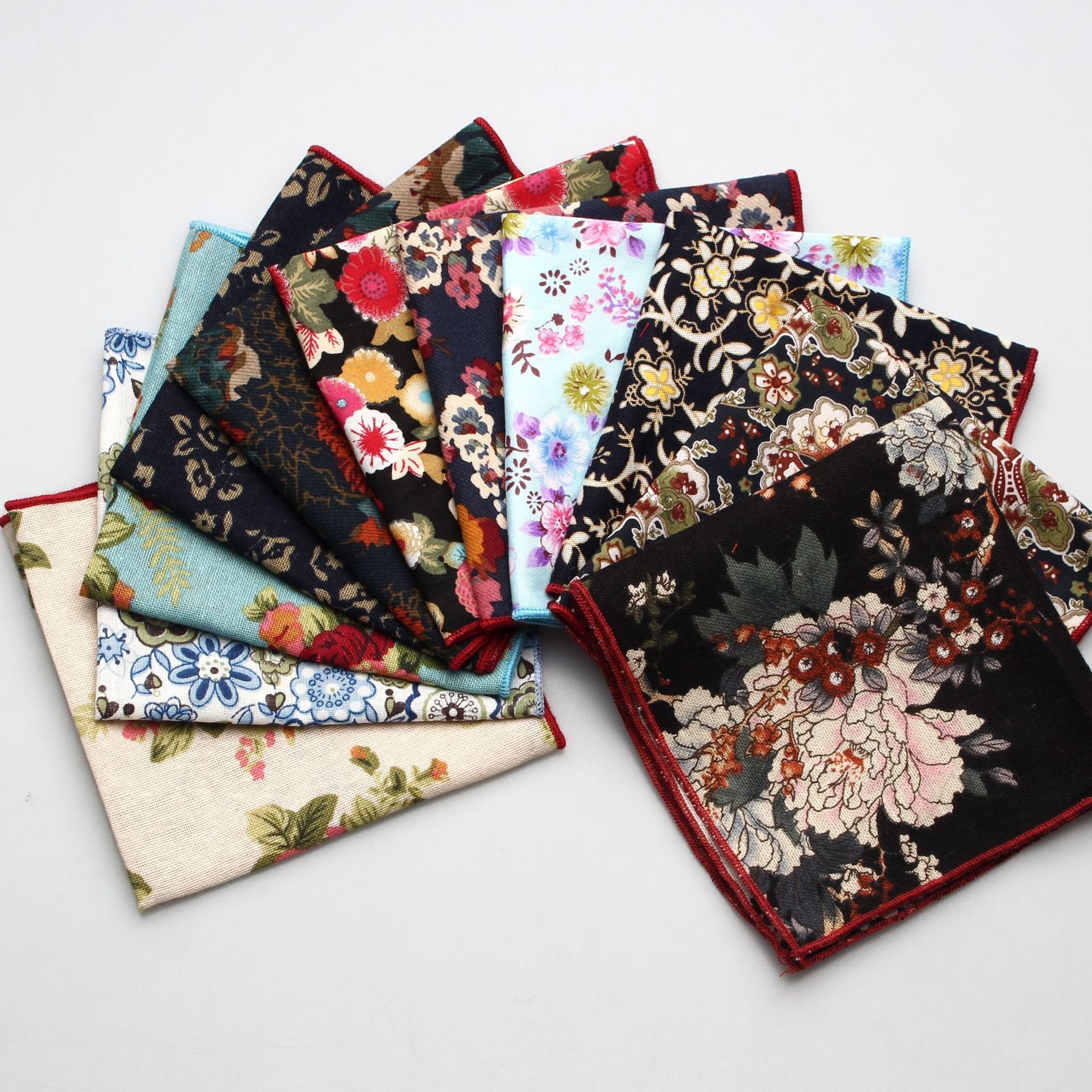 Custom Paisley Mens Pocket Square Cotton Linen Small Square Handkerchief Big Flower Floral Pattern Pocket Square for Men