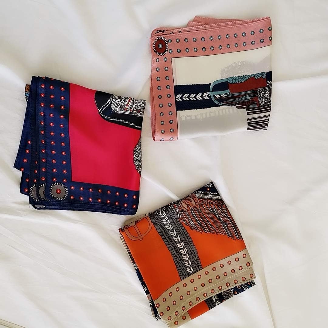 Summer New Arrival Custom Design Logo Printing Small Square Long Shawl Mulberry Silk Head Scarf for Women