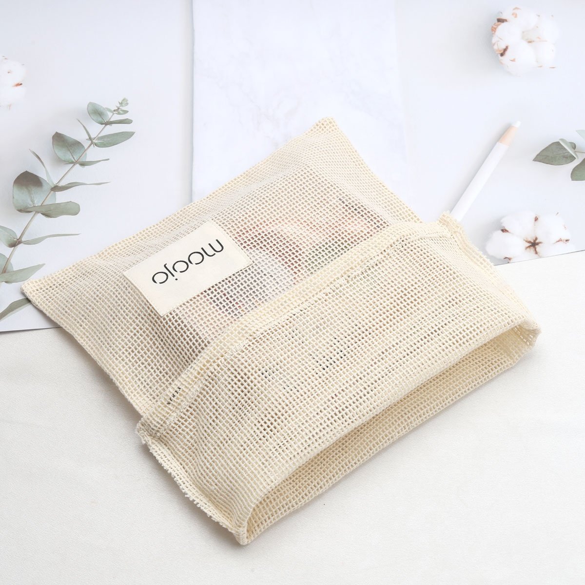 OEM Eco-Friendly Cotton Product Bag Drawstring Fruit Vegetable Packaging Custom Logo Printed Cotton Mesh Bag