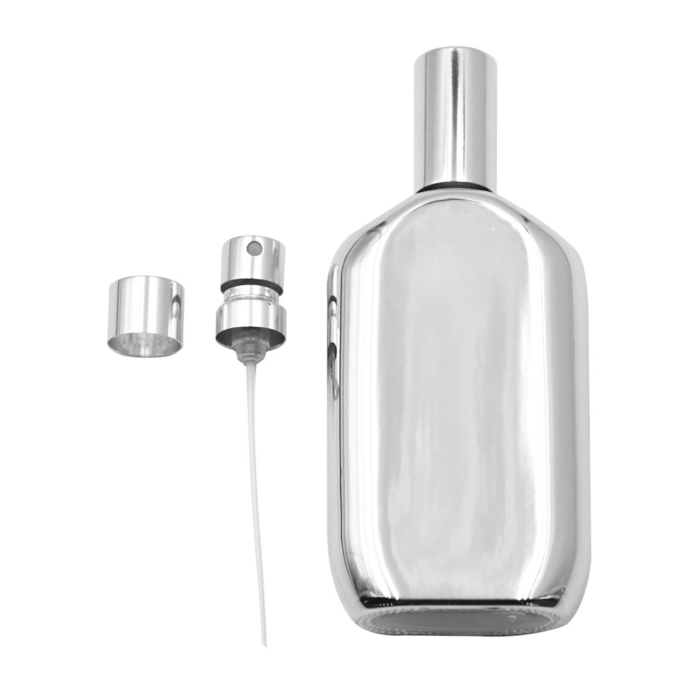 Factory direct wholesale High quality 50ml New Design Silver Electroplated Perfume Bottle with Shiny Aluminium Cap