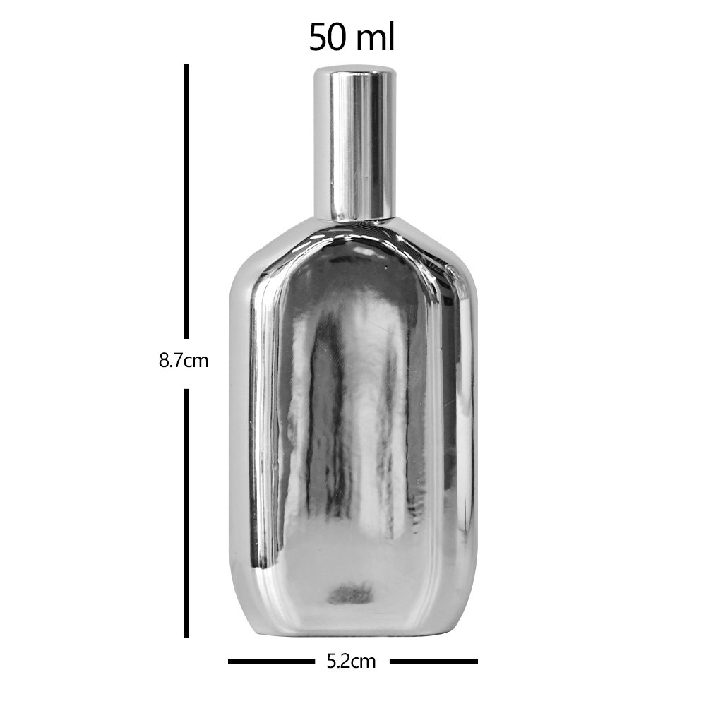 Factory direct wholesale High quality 50ml New Design Silver Electroplated Perfume Bottle with Shiny Aluminium Cap