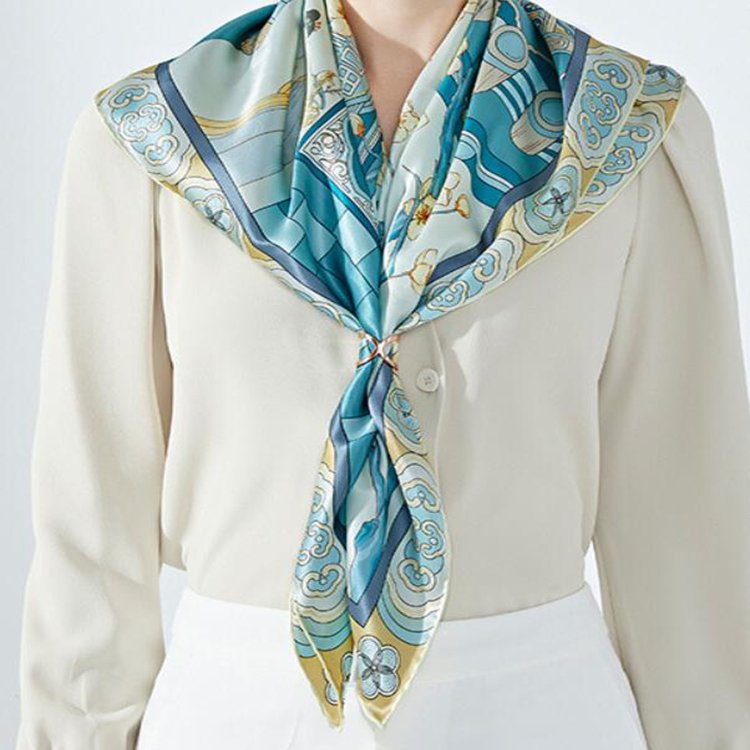 Custom 100% Silk Multifunctional Double-Sided Printing Square Design Scarf Lady Women Neck Handkerchief Printing