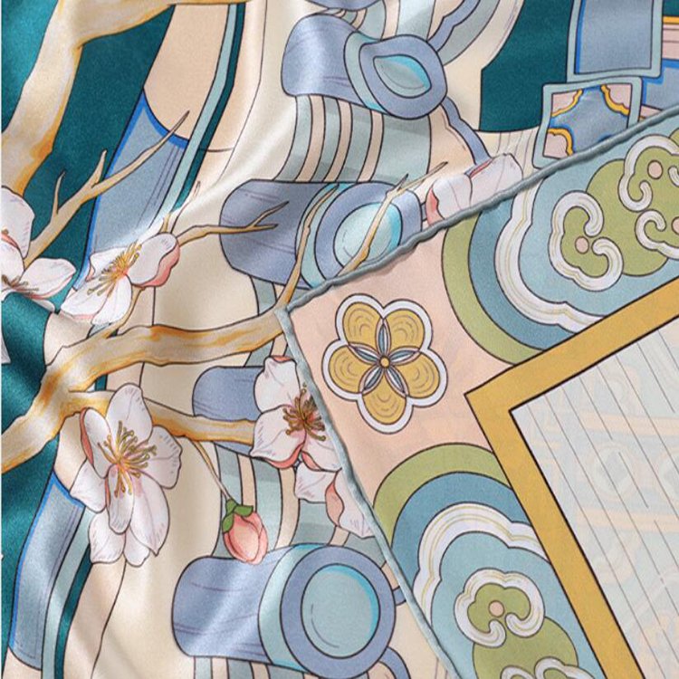 Custom 100% Silk Multifunctional Double-Sided Printing Square Design Scarf Lady Women Neck Handkerchief Printing