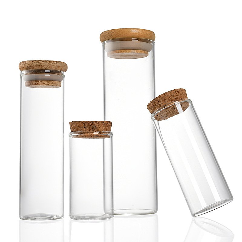 Hot Selling Flat Bottom Mini Clear Glass Vial Bottle Container Sample Test Tube 47mm With Bamboo Lid Cork