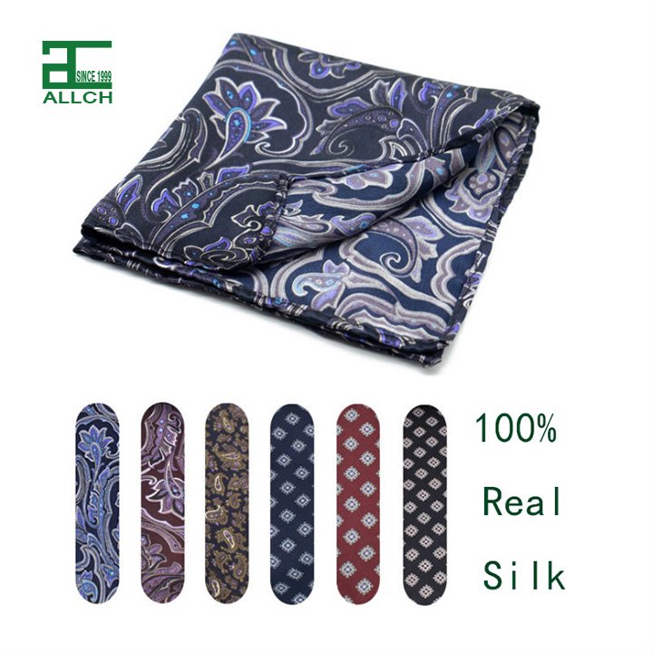 ALLCH Men's Handkerchief Silk Scarf Vintage Style Sophisticated Retro Tones Rolled-edge Finish Pocket Square Size Adult Printed