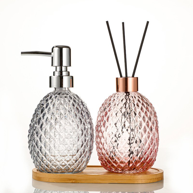 Luxury 350ml customized pineapple Frosted Liquid Soap Foam colorful Glass Pump Bottle For Hand Body Wash Facial Cleanser