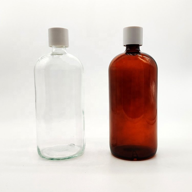 Serum 1000ml Clear Amber Round Attar Glass Bottles with Bell Mouth Essential Oil Glass Amber Bottle 1 Litre New Design Boston Bottles