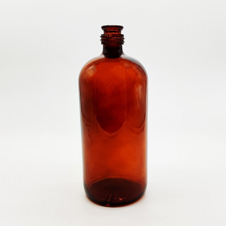 Serum 1000ml Clear Amber Round Attar Glass Bottles with Bell Mouth Essential Oil Glass Amber Bottle 1 Litre New Design Boston Bottles