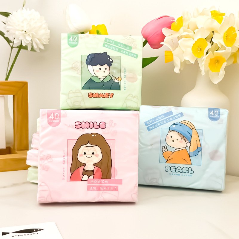 FSC Happy Family Portable Facial Tissues Wood Pulp Color Printed Soft 40 Pull Cute Cartoon Handkerchief Pocket Tissue