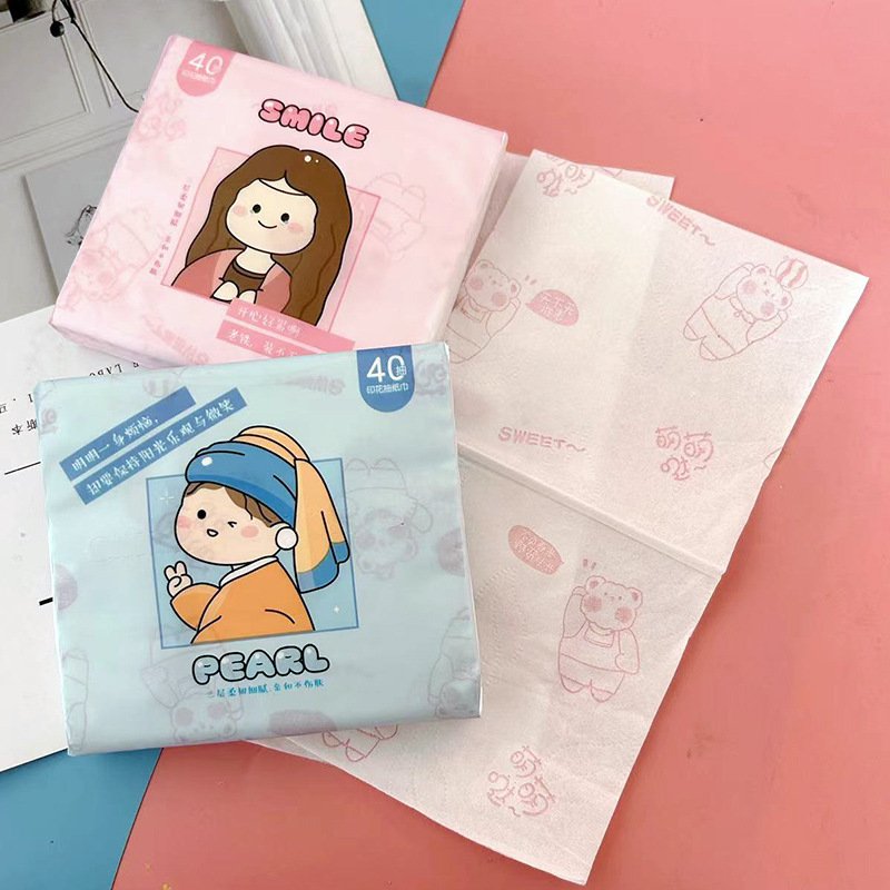 FSC Happy Family Portable Facial Tissues Wood Pulp Color Printed Soft 40 Pull Cute Cartoon Handkerchief Pocket Tissue