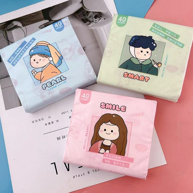FSC Happy Family Portable Facial Tissues Wood Pulp Color Printed Soft 40 Pull Cute Cartoon Handkerchief Pocket Tissue