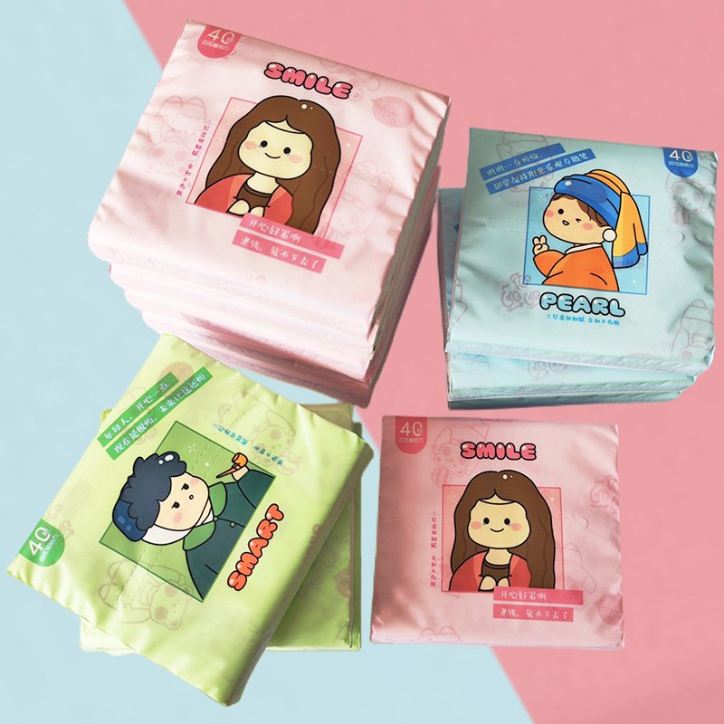FSC Happy Family Portable Facial Tissues Wood Pulp Color Printed Soft 40 Pull Cute Cartoon Handkerchief Pocket Tissue