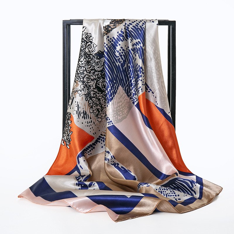 custom label logo 90 cm fashion business style print square satin silk scarf high quality Hangzhou silk Designer scarf