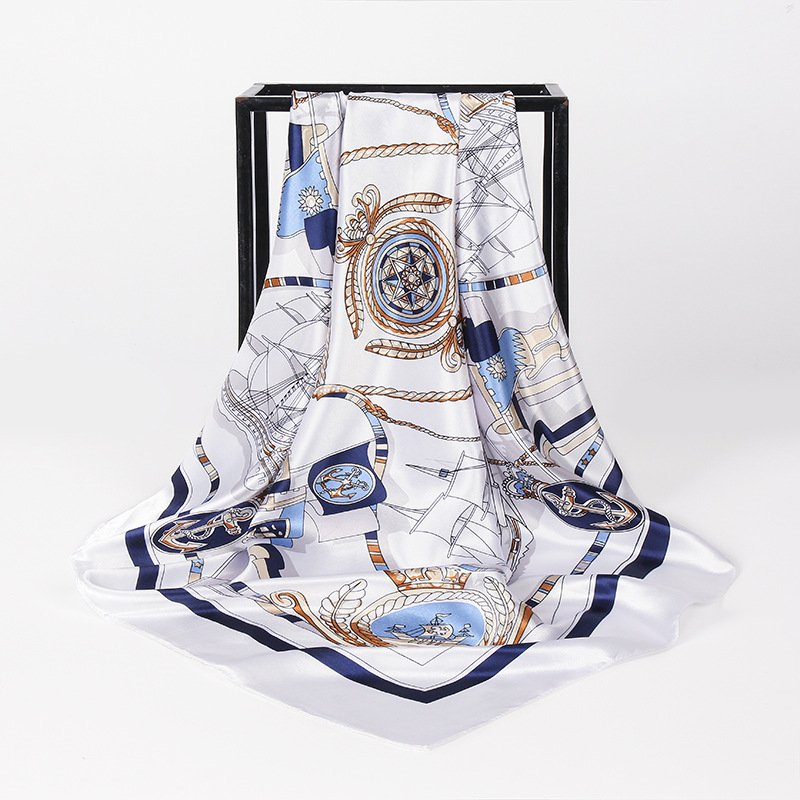 custom label logo 90 cm fashion business style print square satin silk scarf high quality Hangzhou silk Designer scarf