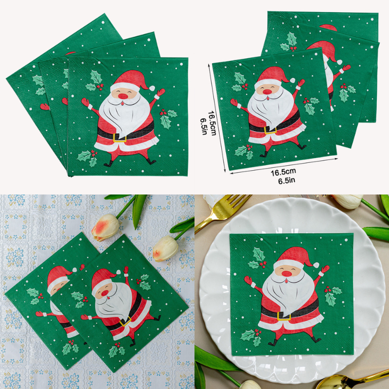 Christmas Napkins Decoration(20Pcs/Bag) Kids Christmas Napkins Paper Dinner Handkerchiefs Paper Cocktail Napkins