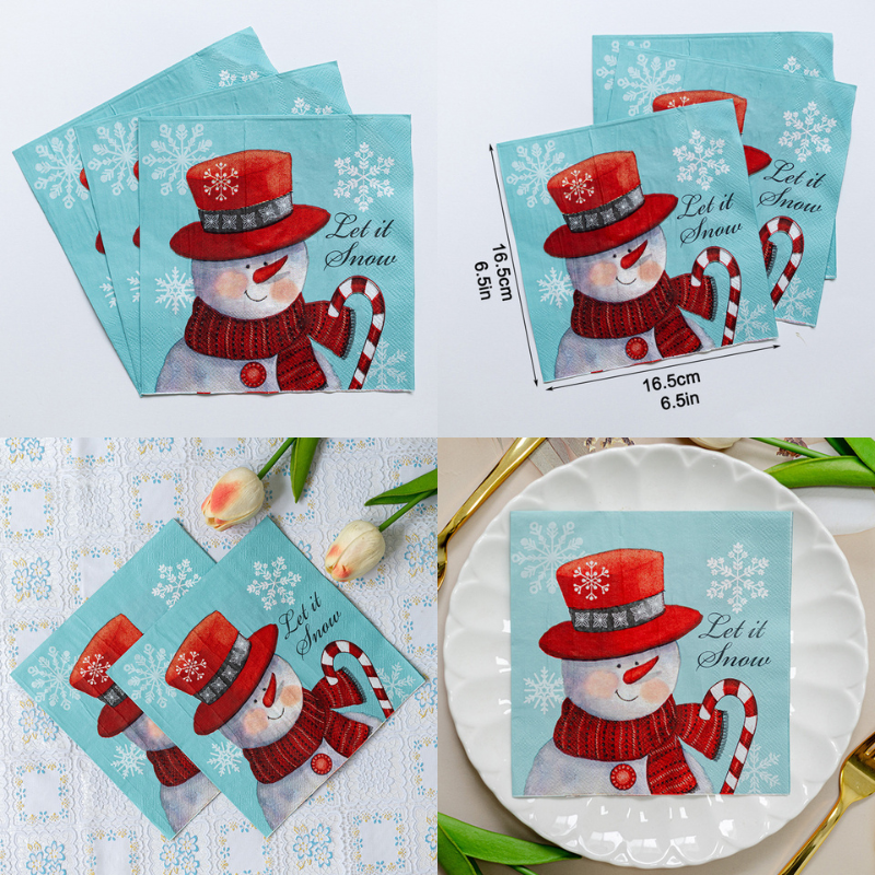 Christmas Napkins Decoration(20Pcs/Bag) Kids Christmas Napkins Paper Dinner Handkerchiefs Paper Cocktail Napkins