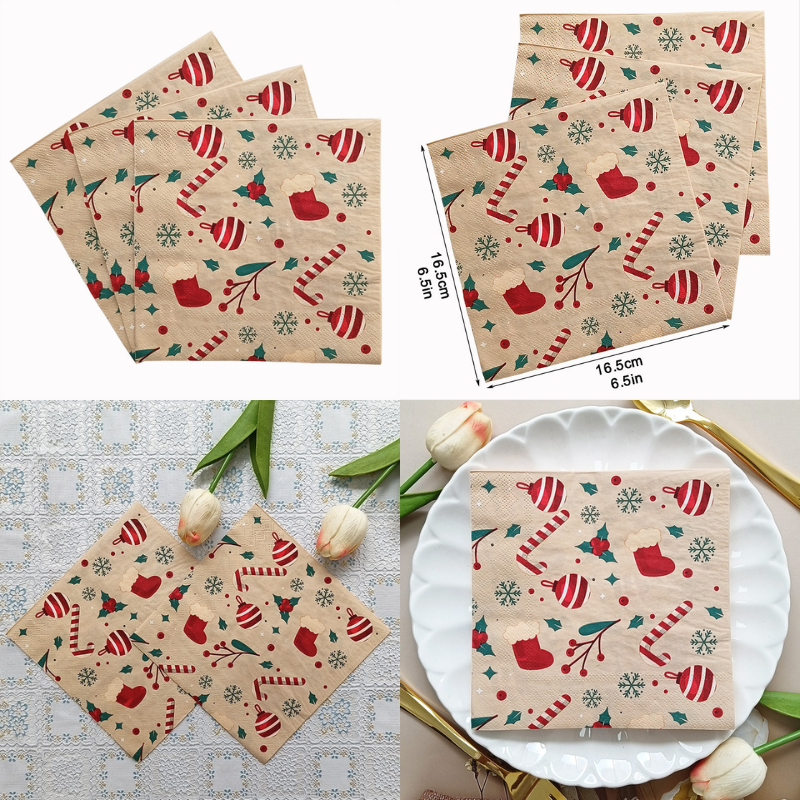 Christmas Napkins Decoration(20Pcs/Bag) Kids Christmas Napkins Paper Dinner Handkerchiefs Paper Cocktail Napkins