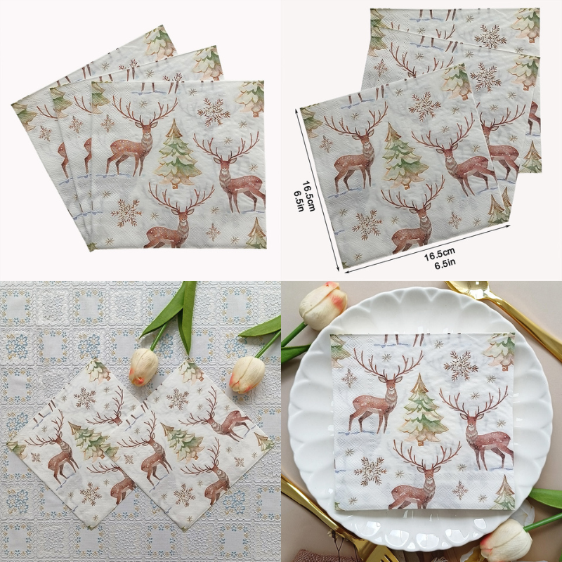 Christmas Napkins Decoration(20Pcs/Bag) Kids Christmas Napkins Paper Dinner Handkerchiefs Paper Cocktail Napkins