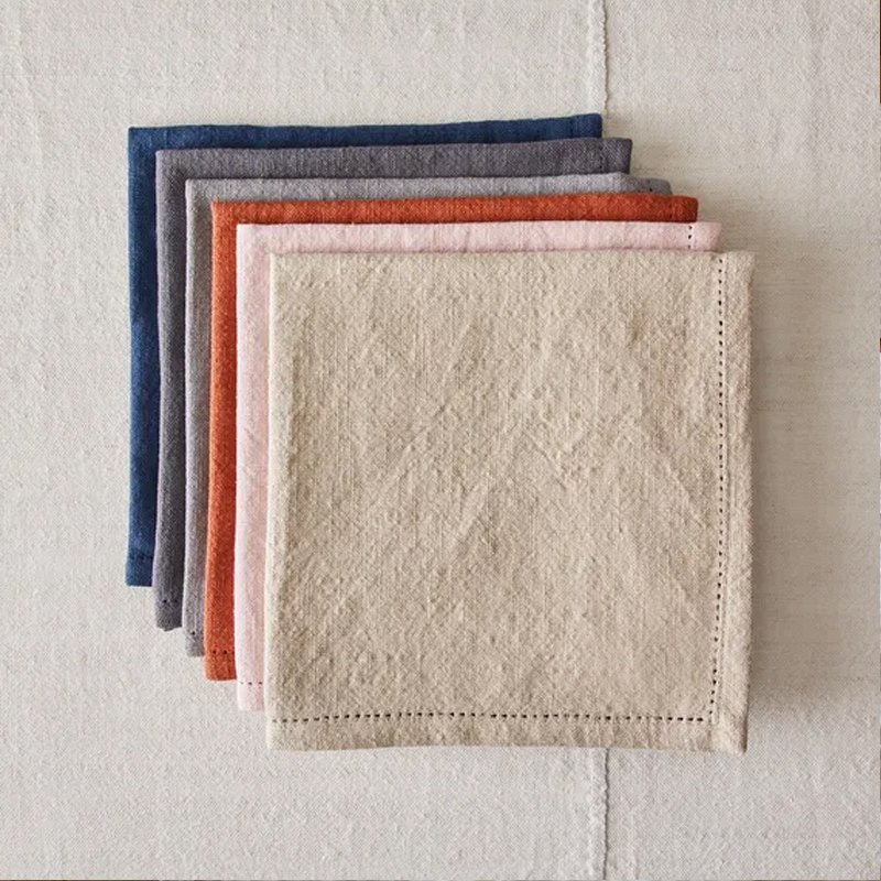 Wholesale hemstitch linen napkins dinner table party napkin linen natural Punched napkin