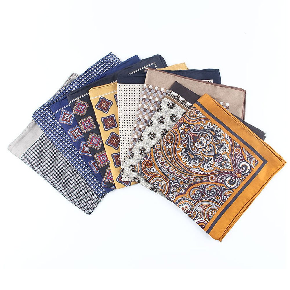 Custom Screen Printing Paisley Polka Dot Floral 100% Silk Twill Hand Rolled hemming Pocket Square Handkerchief