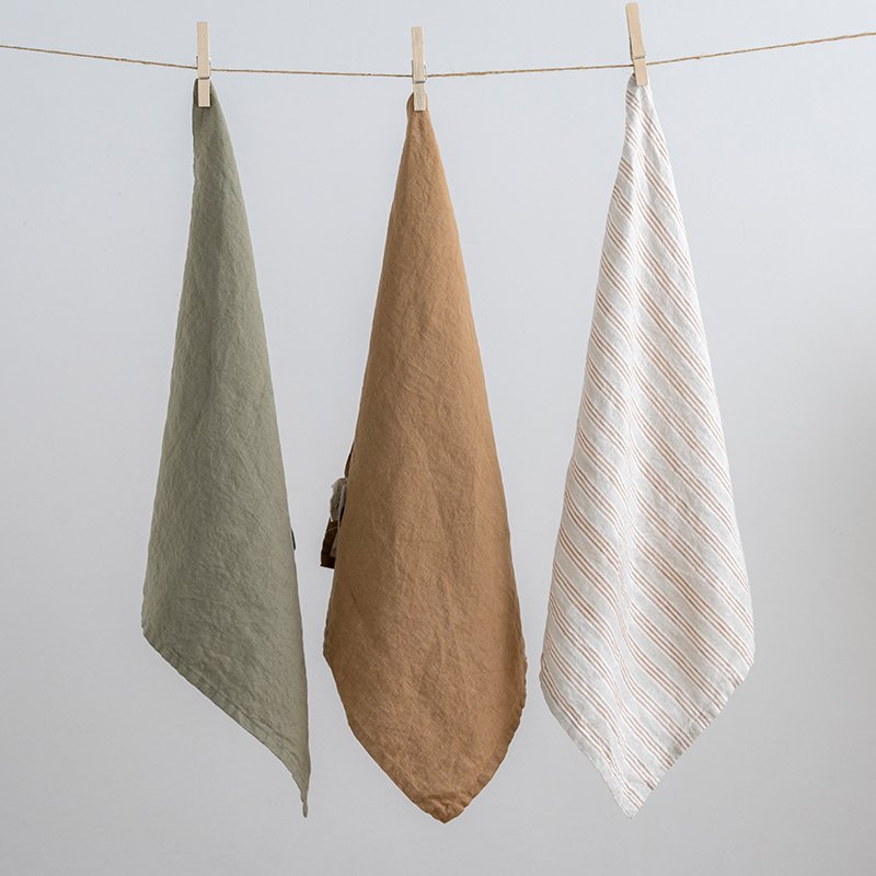 New Arrival wholesale minimalist linen wedding event 20" stone wash orange and white Halzinut stripe linen table dinner napkins