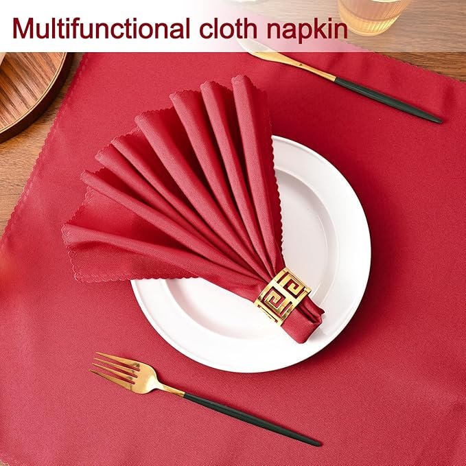 Wine Red Table Cloth Napkins Polyester Dinner 18inch X 18inch Handkerchief Reusable for Kitchen Dining Wedding Decoration