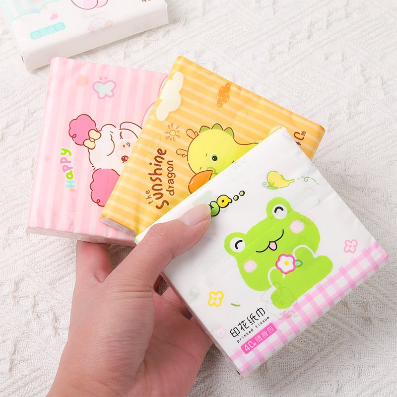 FSC SENWEN Portable Facial Tissues Wood Pulp Little Green Frog Printed Soft 40 Pull Cute Cartoon Handkerchief Pocket Tissue