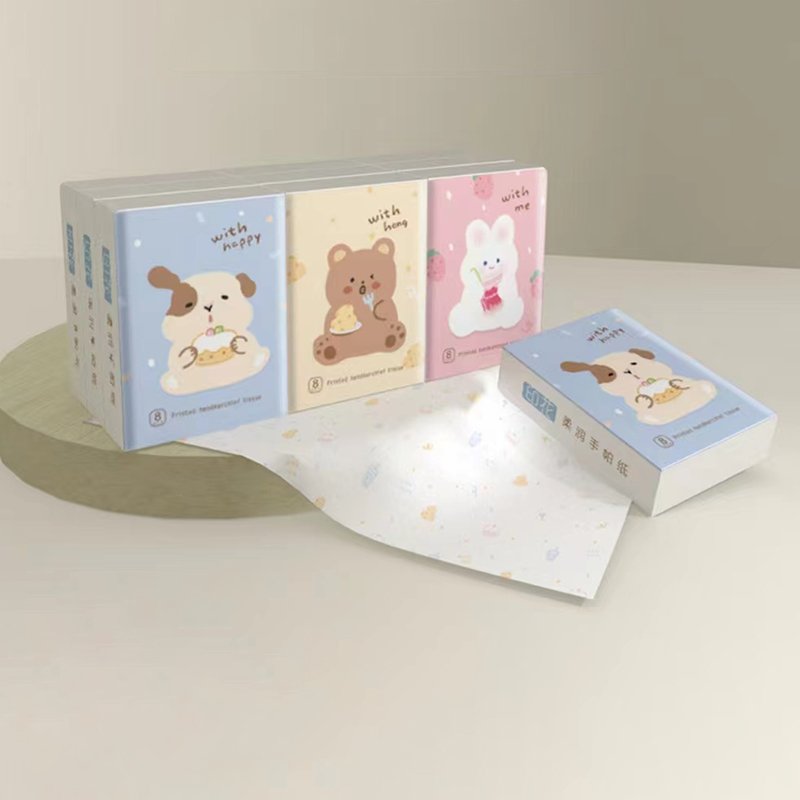 FSC Mini Facial Tissues Cartoon Bear Printed Pocket Tissues 9 Pcs Pack Cute Paper Handkerchief Cleansing Tissue