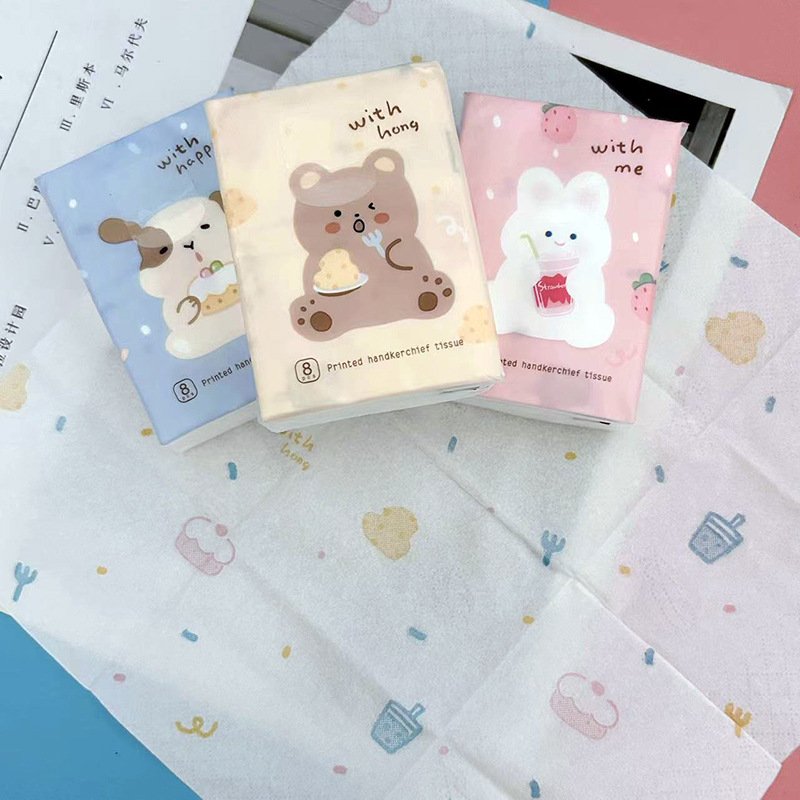 FSC Mini Facial Tissues Cartoon Bear Printed Pocket Tissues 9 Pcs Pack Cute Paper Handkerchief Cleansing Tissue