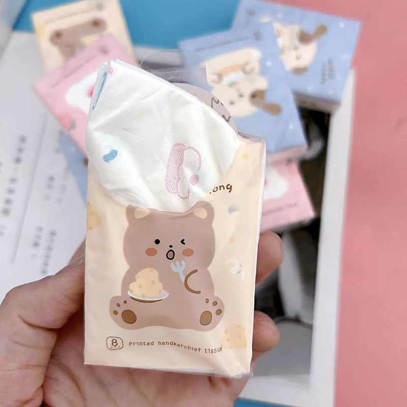 FSC Mini Facial Tissues Cartoon Bear Printed Pocket Tissues 9 Pcs Pack Cute Paper Handkerchief Cleansing Tissue