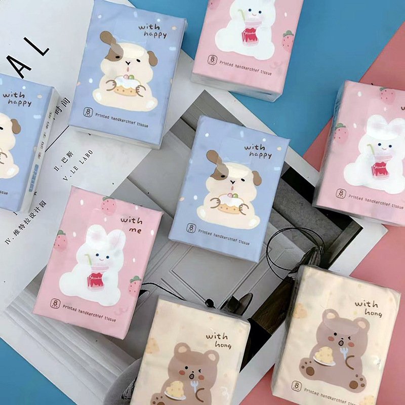 FSC Mini Facial Tissues Cartoon Bear Printed Pocket Tissues 9 Pcs Pack Cute Paper Handkerchief Cleansing Tissue