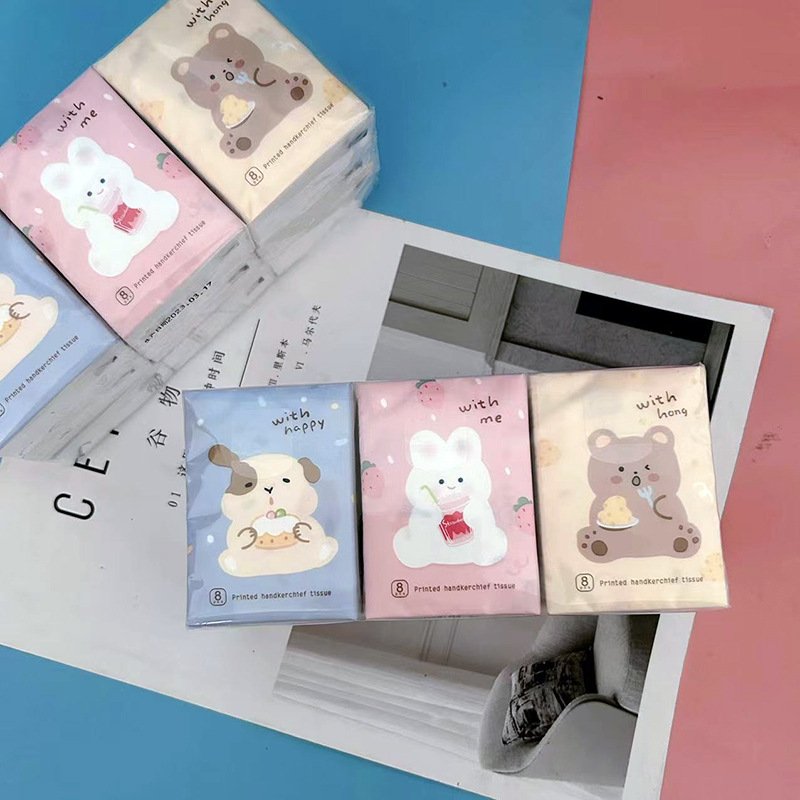 FSC Mini Facial Tissues Cartoon Bear Printed Pocket Tissues 9 Pcs Pack Cute Paper Handkerchief Cleansing Tissue