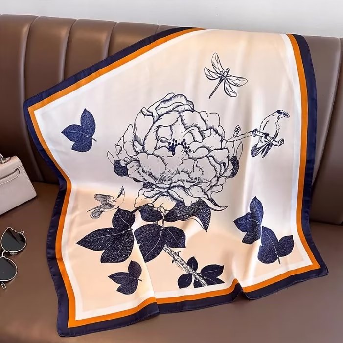 2024 new design women 70*70cm floral silk square scarves for ladies flower square small printing handkerchief