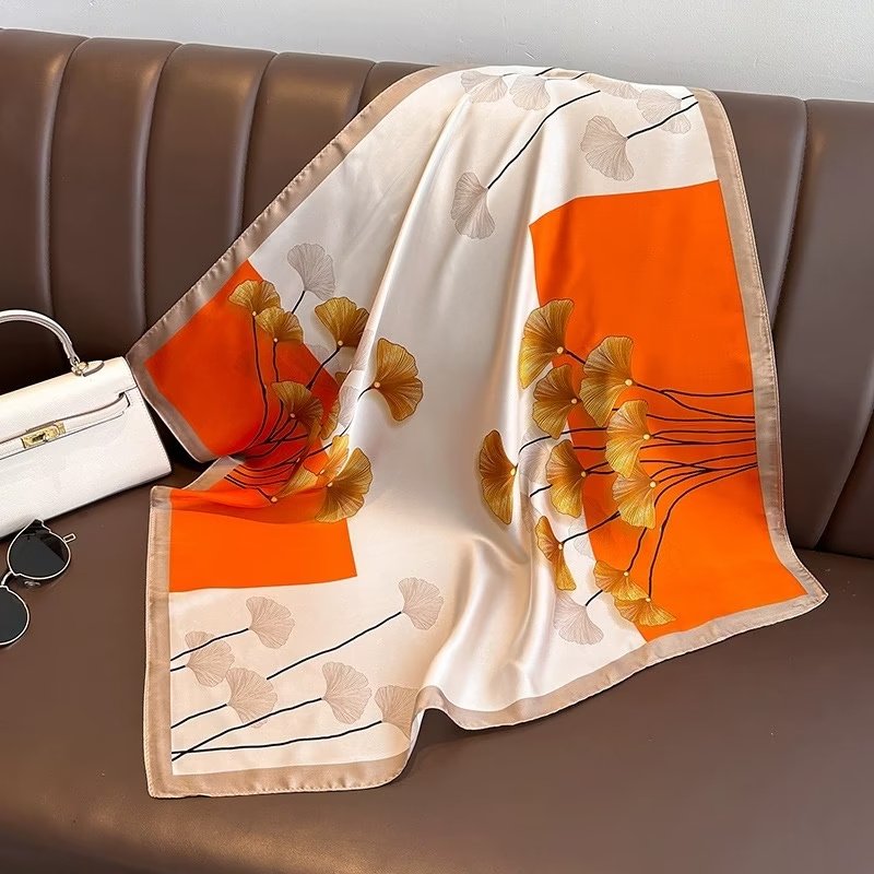 2024 new design women 70*70cm floral silk square scarves for ladies flower square small printing handkerchief