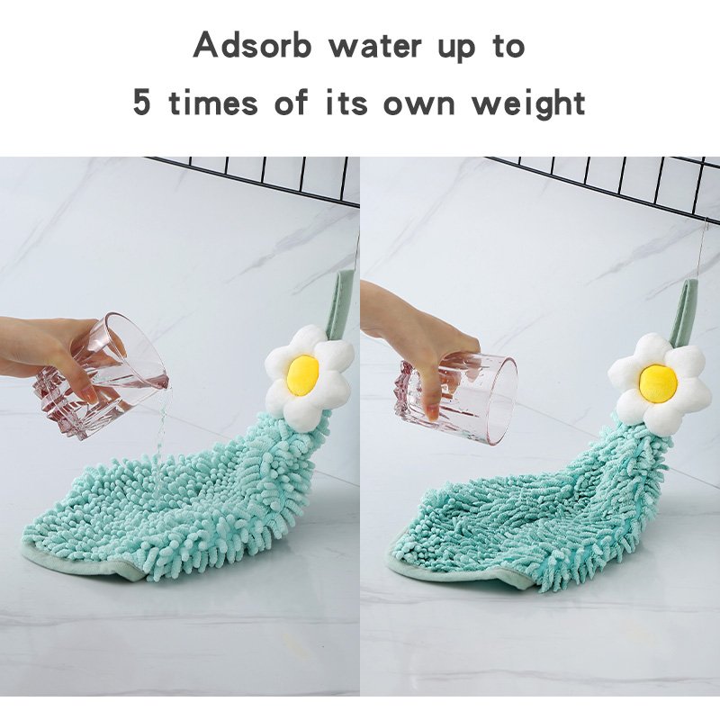 Cartoon Flower Hanging Wiping Chenille Hand Towel for Home Bathroom Kitchen