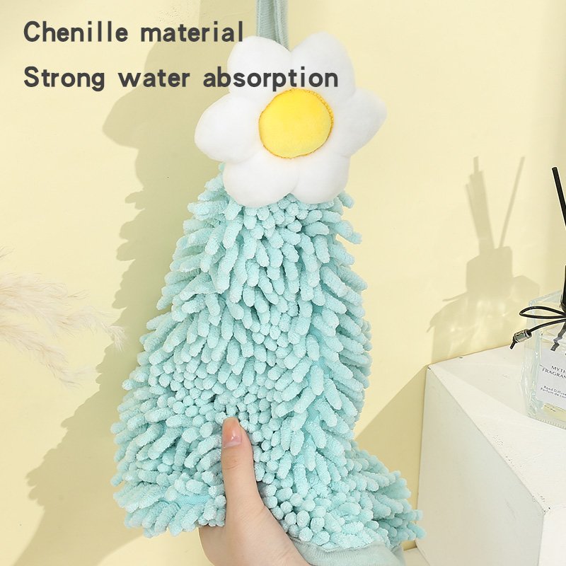 Cartoon Flower Hanging Wiping Chenille Hand Towel for Home Bathroom Kitchen