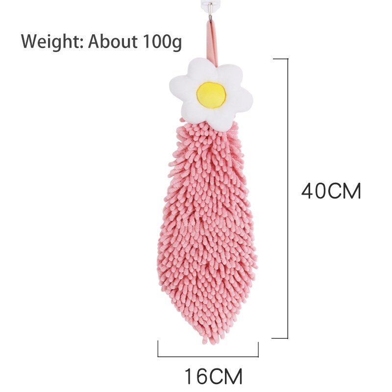 Cartoon Flower Hanging Wiping Chenille Hand Towel for Home Bathroom Kitchen