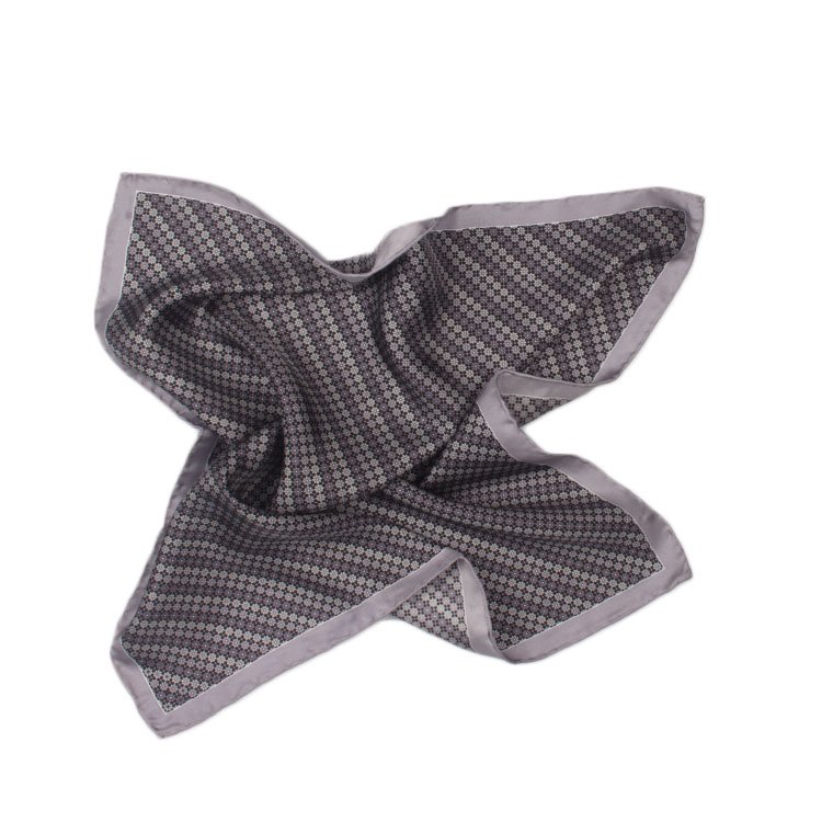 OEM ODM Hot Sale Pocket Square Black Flower Pattern Handkerchief Men's Printed 100% Silk Pocket Square