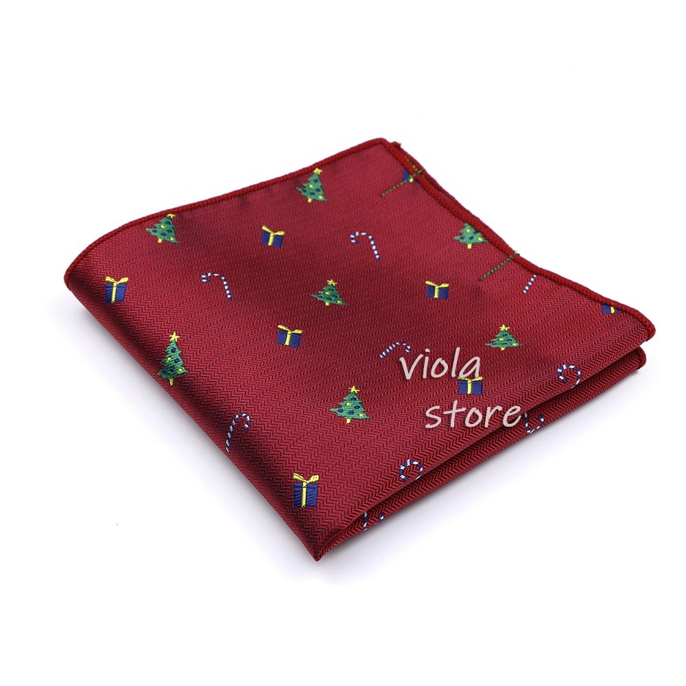 Fashion Hot Christmas Jacquard Handkerchief 22cm Tree Deer Polyester Men Pocket Square Tuxedo Suit Wedding Party Accessory Gift