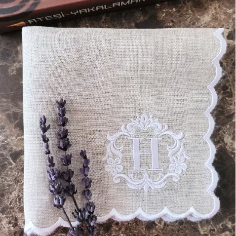 Personal Logo Embroidered Linen Handkerchief, Custom Handkerchief, Embroidered Luxury Linen Handkerchief Linen Napkin