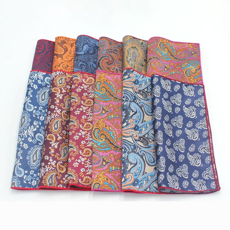 Handkerchiefs Factory Manufacture Custom Cotton Jacquard Woven White Navy Paisley Pocket Square Hanky Suit Accessories