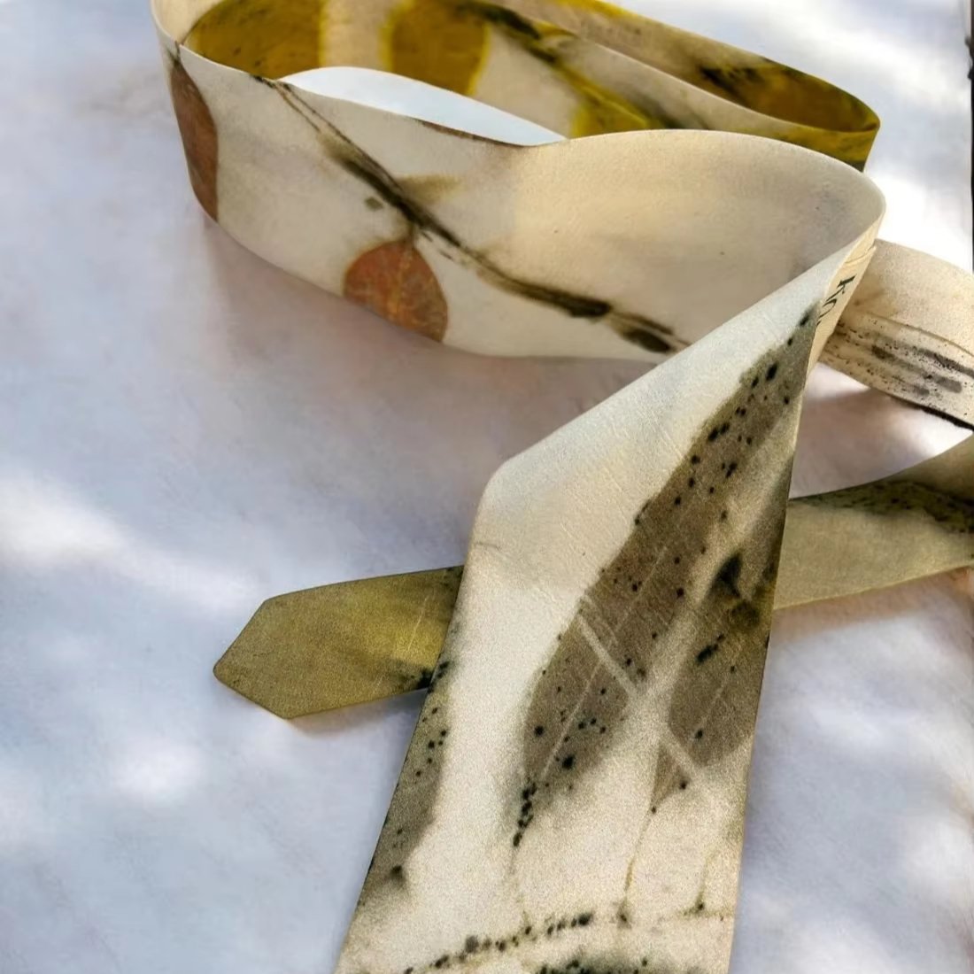 Wholesale Eco Printed Premium Pure Silk Eucalyptus Tie Stylish Modern Floral Formal Custom Made Leaf Print Neckties for Men