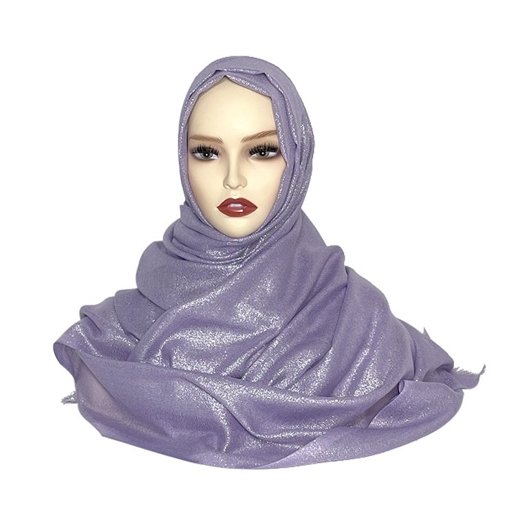 New islamic fashion foulard satin silk glitter hijab polyester head scarf shimmer shawls tassel voile veils for muslim women