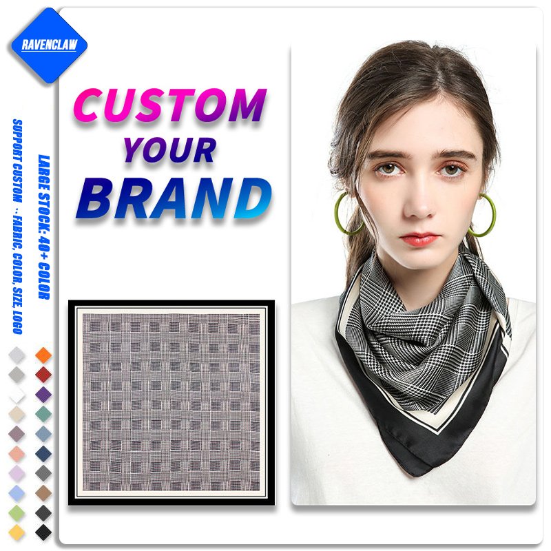 2022 Wholesale Women Luxury Elegant Brand Scarf Wrap Handkerchief Bandanas Soft Satin Silk Square Scarf For Women