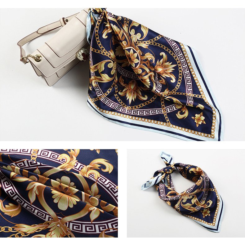 2022 Wholesale Women Luxury Elegant Brand Scarf Wrap Handkerchief Bandanas Soft Satin Silk Square Scarf For Women