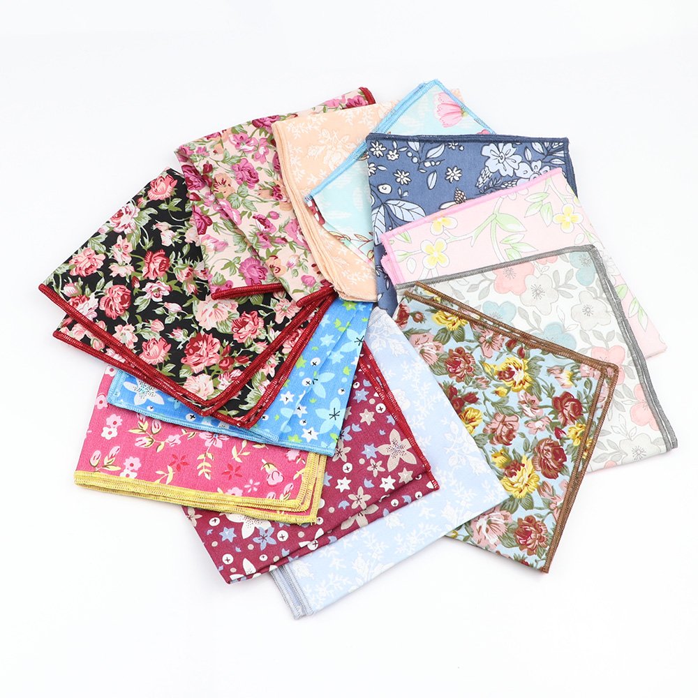 Cotton Pocket Square For Man Floral Handkerchief Gentlemen Hankie Wedding Square Casual Party Gift Men's Tuxedo Pocket Towel
