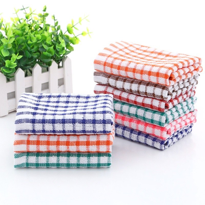 Cleaning Dish Cloth Tea Plaid Cotton Towel Absorbent Handkerchief Lattice Kitchen Towel